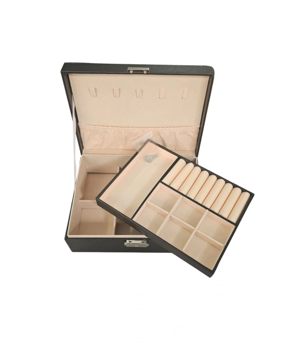 Lüks Anahtarlı Deri Büyük Boy Takı, Seyahat Ve Mücevher Çantası,kutusu Siyah (17x23 Cm )