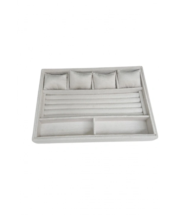 Organizatör Krem Süet Tabla Kolye & Yüzük Düzenleyici Ve Gözlük(4 Yastık)(2 Bölmeli)(rulo)2