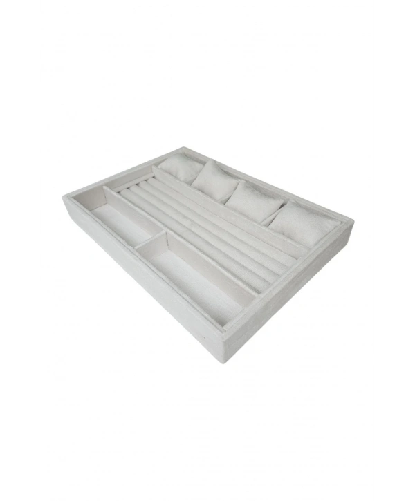 Organizatör Krem Süet Tabla Kolye & Yüzük Düzenleyici Ve Gözlük(4 Yastık)(2 Bölmeli)(rulo)2