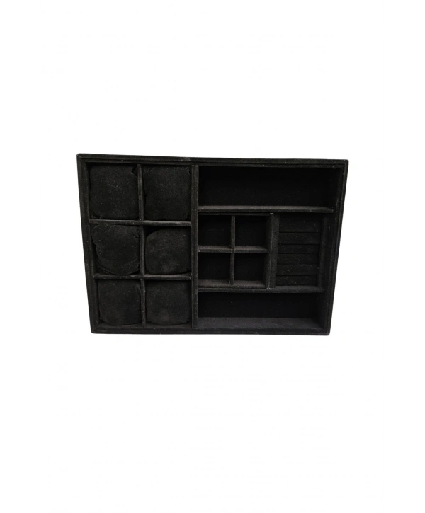 Organizatör Siyah Süet Tabla Kolye & Yüzük Düzenleyici Ve Gözlük(6 Yastık)(4 Bölmeli)(rulo)