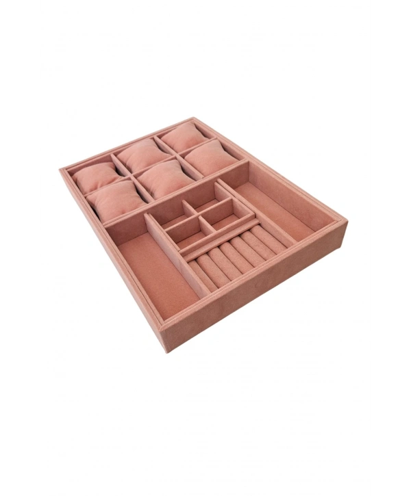 Organizatör Somon Süet Tabla Kolye & Yüzük Düzenleyici Ve Gözlük(6 Yastık)(4 Bölmeli)(rulo)