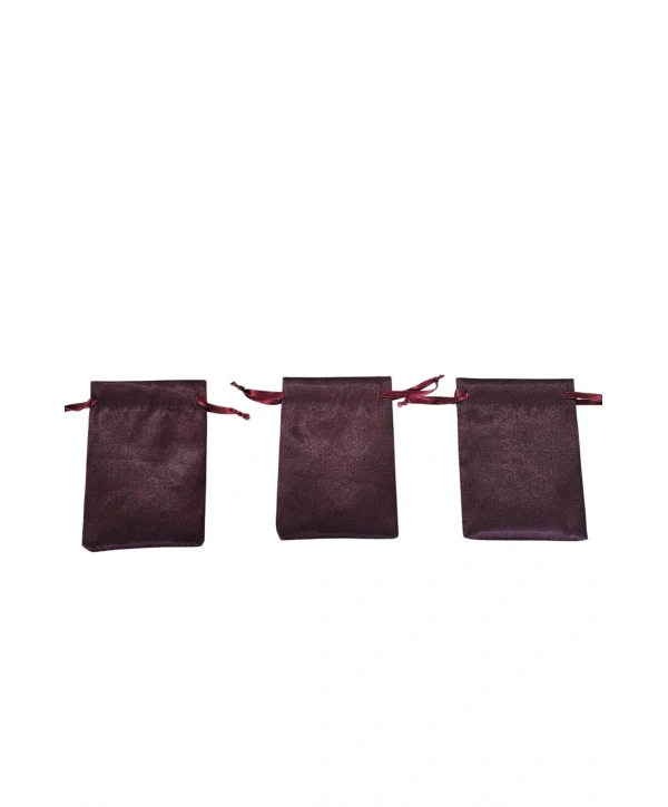 Saten & Parlak Kese Bordo 10 Adet 9x12 cm Takı, Altın Kesesi (ipli & Büzgülü)