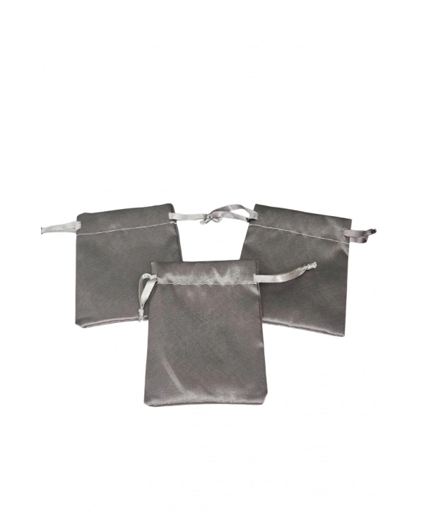 Saten & Parlak Kese Gümüş 10 Adet 9x12 cm Takı, Altın Kesesi (ipli & Büzgülü)