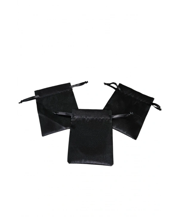 Saten & Parlak Kese Siyah 10 Adet 9x12 cm Takı, Altın Kesesi (ipli & Büzgülü)