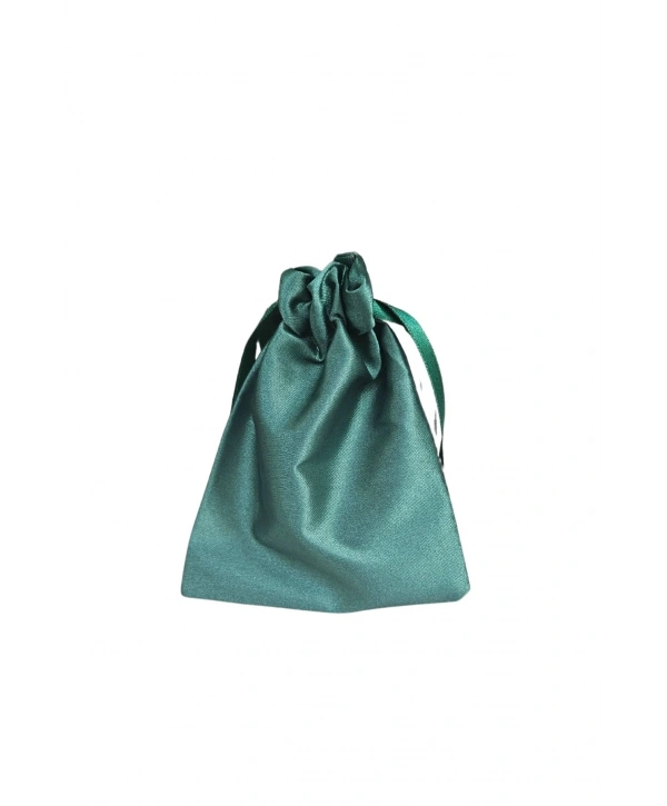 Saten & Parlak Kese Yeşil 10 Adet 9x12 cm Takı, Altın Kesesi (ipli & Büzgülü)
