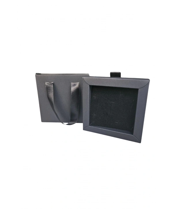 Siyah 12 Adet Çekmeceli ve Çantalı Karton Kolye&Mini set Kutusu (12x12 cm )