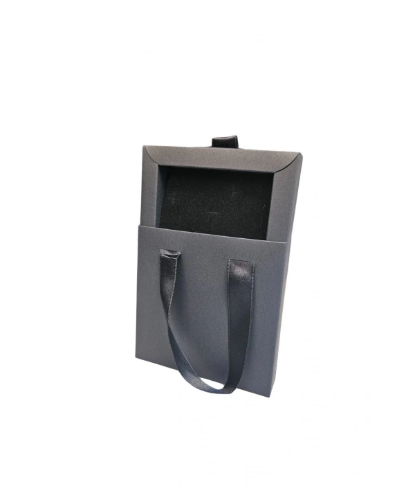 Siyah 12 Adet Çekmeceli ve Çantalı Karton Kolye&Mini set Kutusu (12x12 cm )