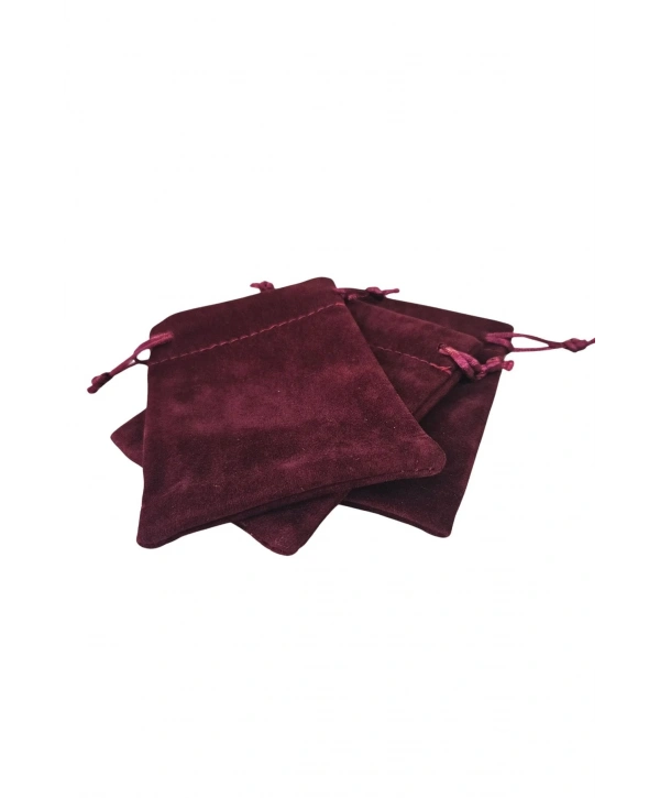 Süet & Kadife Duble Kese Bordo 10 Adet 9x12 cm Takı, Altın Kesesi (ipli & Büzgülü)