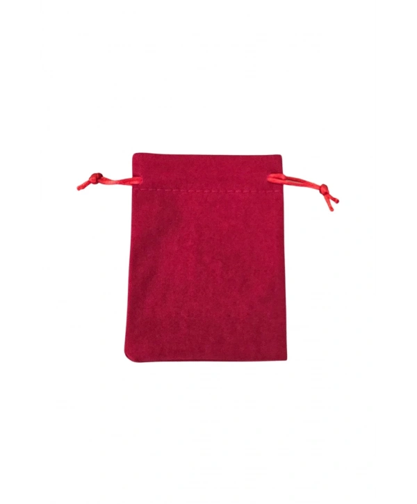 Süet & Kadife Duble Kese Kırmızı 25 Adet 9x12 cm Takı, Altın Kesesi (ipli & Büzgülü)