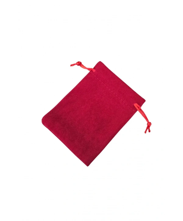 Süet & Kadife Duble Kese Kırmızı 25 Adet 9x12 cm Takı, Altın Kesesi (ipli & Büzgülü)