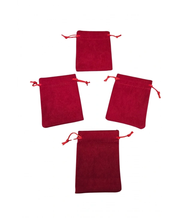 Süet & Kadife Duble Kese Kırmızı 25 Adet 9x12 cm Takı, Altın Kesesi (ipli & Büzgülü)