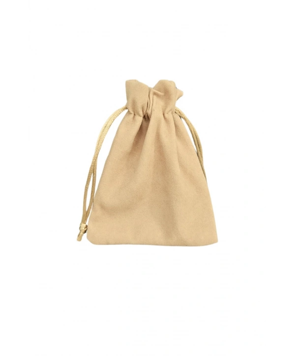 Süet & Kadife Duble Kese Krem 25 Adet 9x12 cm Takı, Altın Kesesi (ipli & Büzgülü)