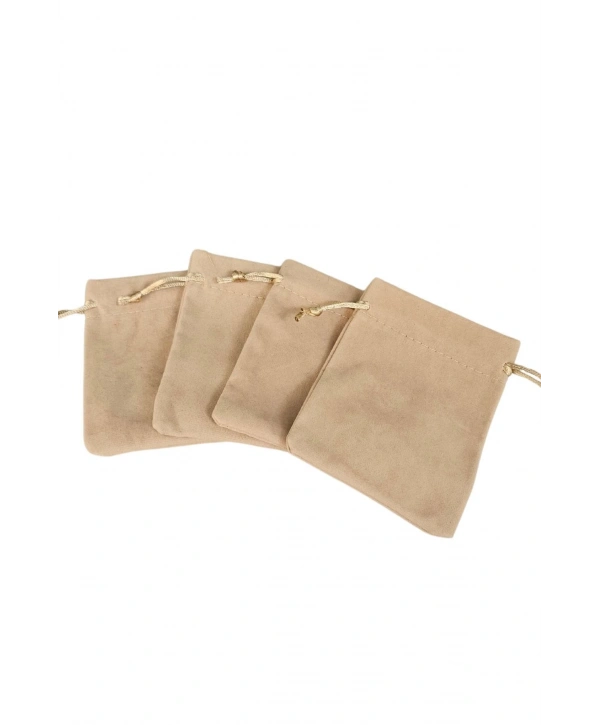 Süet & Kadife Duble Kese Krem 25 Adet 9x12 cm Takı, Altın Kesesi (ipli & Büzgülü)