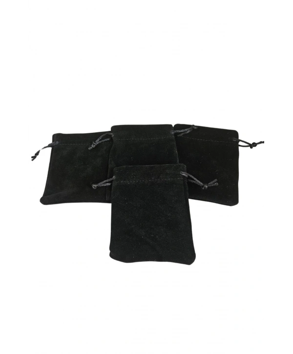 Süet & Kadife Duble Kese Siyah 25 Adet 9x12 cm Takı, Altın Kesesi (ipli & Büzgülü)