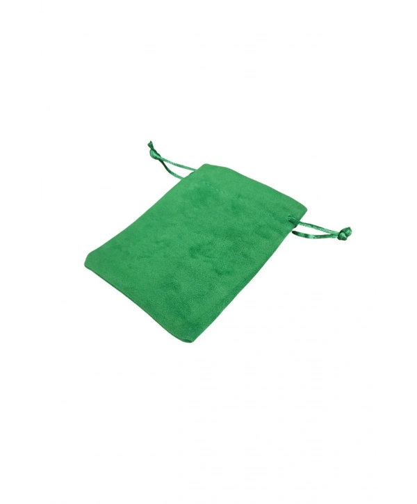 Süet & Kadife Duble Kese Yeşil 25 Adet 9x12 cm Takı, Altın Kesesi (ipli & Büzgülü)