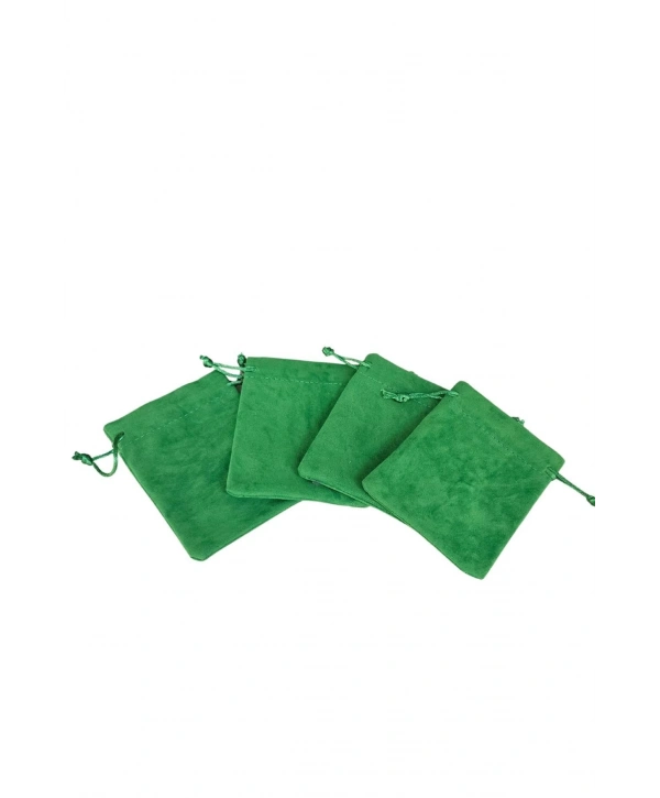 Süet & Kadife Duble Kese Yeşil 25 Adet 9x12 cm Takı, Altın Kesesi (ipli & Büzgülü)