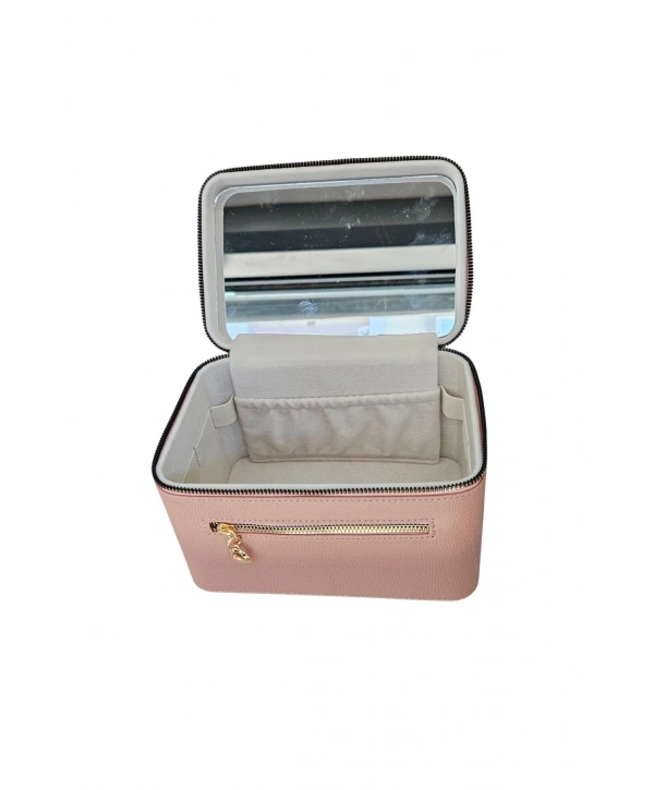 Taşıma Kulplu Deri Aynalı Makyaj,Bakım Ve Seyahat Çantası,kutusu Pudra (14x21x14 cm)