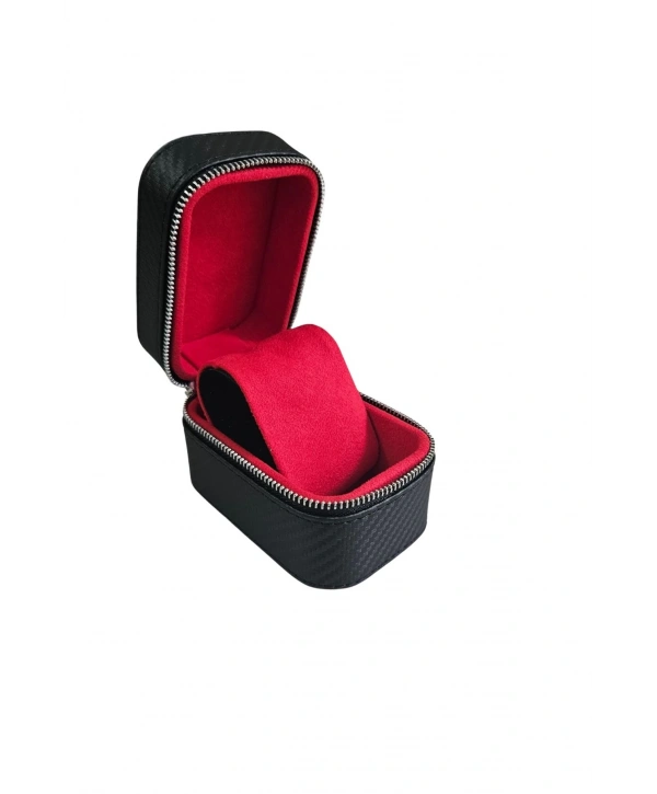 Tekli Fermuarlı Deri Saat Kutusu (Karbon)