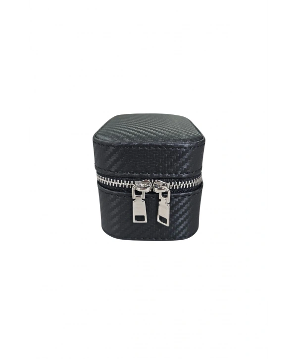 Tekli Fermuarlı Deri Saat Kutusu (Karbon)