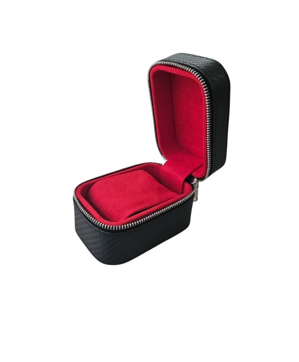 Tekli Fermuarlı Deri Saat Kutusu (Karbon)