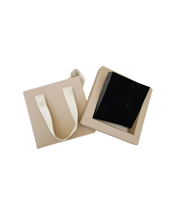 Toprak rengi 12 Adet Çekmeceli ve Çantalı Karton Kolye&Mini set Kutusu (12x12 cm )