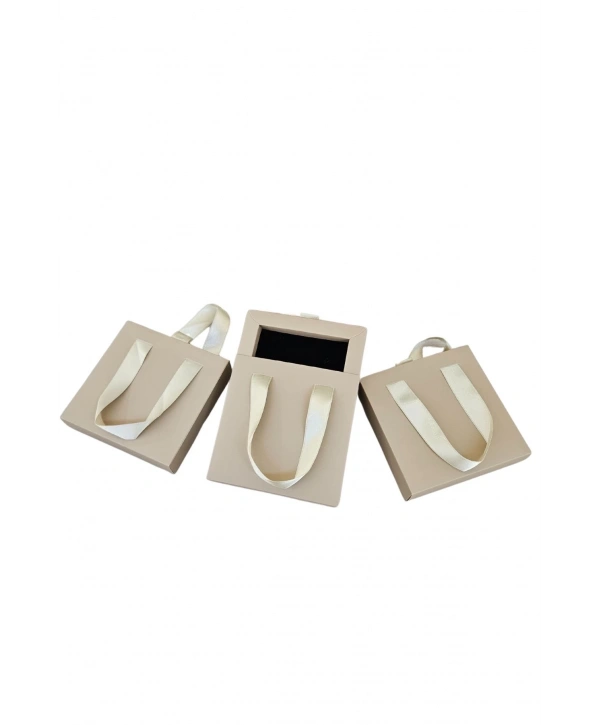 Toprak rengi 6 Adet Çekmeceli ve Çantalı Karton Kolye&Mini set Kutusu (12x12 cm )