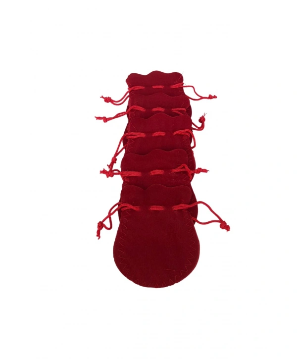 Kadife Kese Kırmızı 50 Adet 6x8 Boy Takı, Altın Kesesi (İpli & Büzgülü)