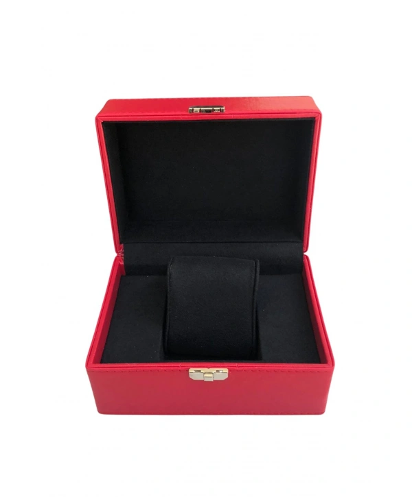 Tekli Basmalı Kilitli Lüx Deri Saat Kutusu (Dış kutulu)(Kırmızı)