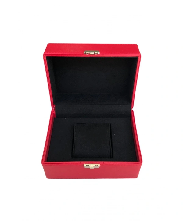 Tekli Basmalı Kilitli Lüx Deri Saat Kutusu (Dış kutulu)(Kırmızı)