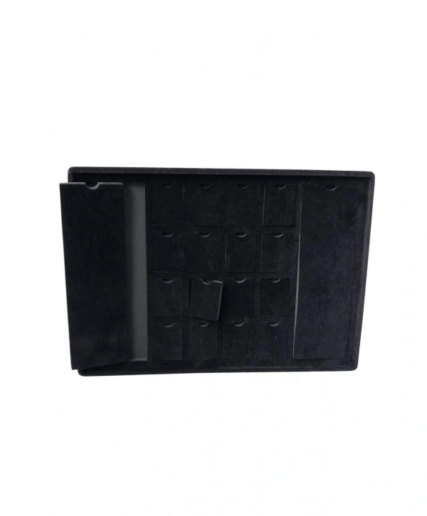 Bölmeli Kolye Küpe Tablası Siyah Süet mini 16lı 2 Büyük ped 18 li ( Evalı) (25x35 cm)Ayaklı