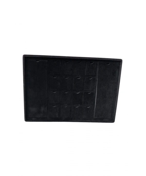 Bölmeli Kolye Küpe Tablası Siyah Süet mini 16lı 2 Büyük ped 18 li ( Evalı) (25x35 cm)Ayaklı