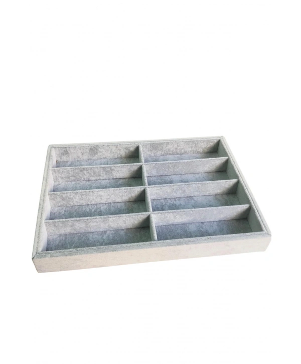 Gözlük Kolye Ucu Küpe Yüzük Servis Tablası Gri Süet (8 bölmeli) 25x35 cm