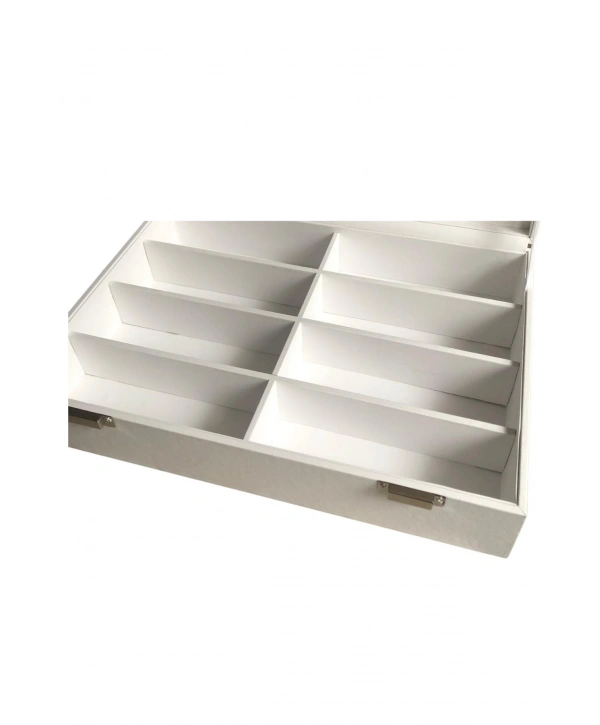 Camlı  Kapaklı 8 bölmeli Gözlük Beyaz Kutusu,Takı Kutusu ve çantası  Beyaz /beyaz içi deri