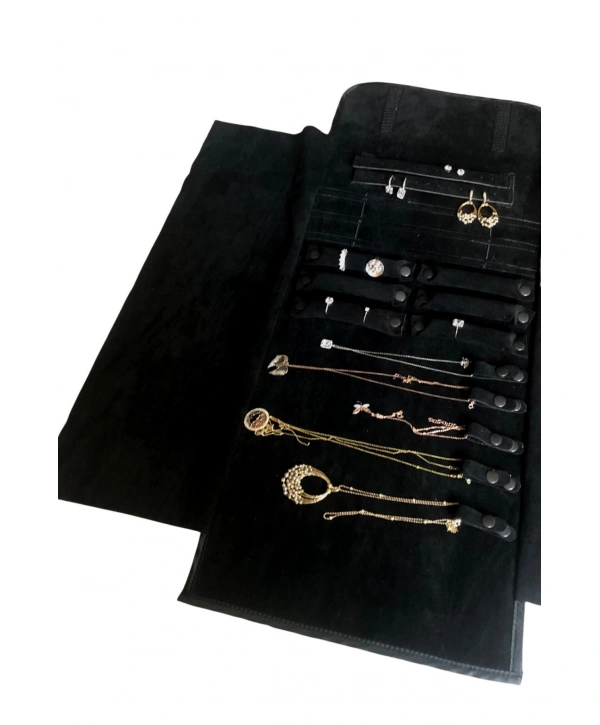 Takı,Seyahat ve Mücevher Rulosu& Düzenleyicisi Ve Çantası /Siyah Deri İçi Süet