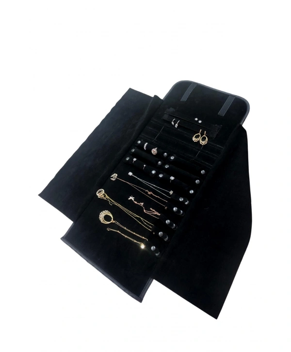 Takı,Seyahat ve Mücevher Rulosu& Düzenleyicisi Ve Çantası /Siyah Deri İçi Süet