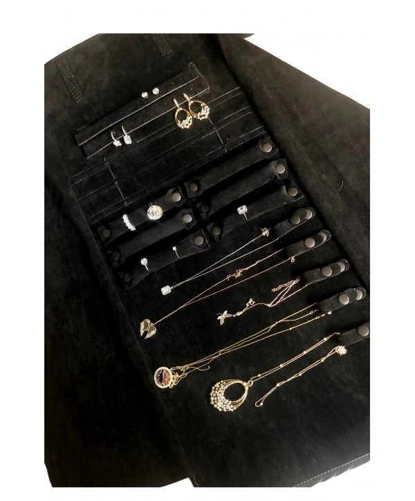 Takı,Seyahat ve Mücevher Rulosu& Düzenleyicisi Ve Çantası /Siyah Deri İçi Süet