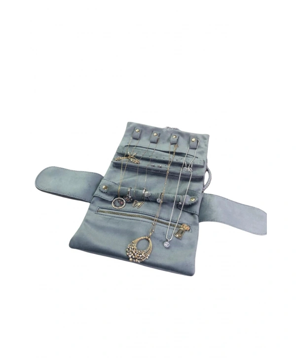 Takı,Seyahat ve Mücevher Rulosu& Düzenleyicisi Ve Çantası /Parlak Süet Antarsit (Fermuarlı ve ipli)