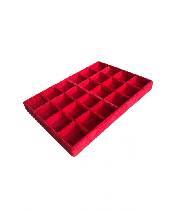 24 Bölmeli Kolye Ucu Küpe Yüzük Servis Tablası Kırmızı Süet