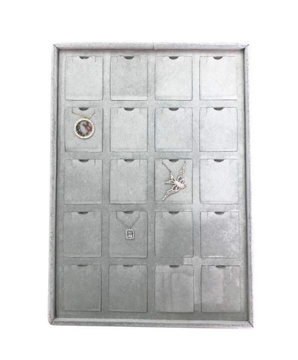 Bölmeli Kolye Küpe Tablası Gri Süet 20li ( Evalı) (25x35 cm)