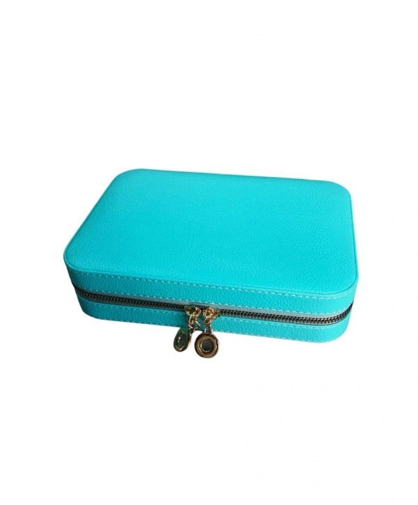 Fermuarlı Deri (Ahşap Kasalı ) Büyük boy Takı, Seyahat Ve Mücevher Çantası,kutusu Yeşil (14x21)