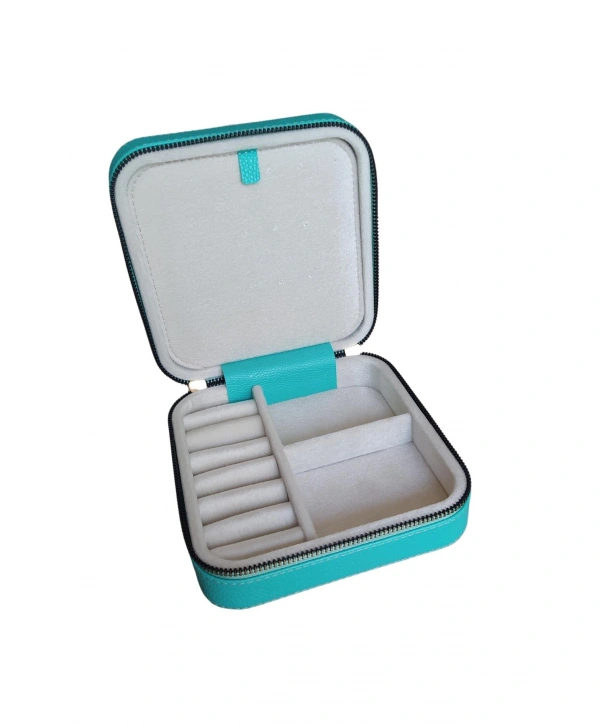 Fermuarlı Deri (ahşap Kasalı ) Orta Boy Takı, Seyahat Ve Mücevher Çantası,kutusu Yeşil (15x15 Cm)