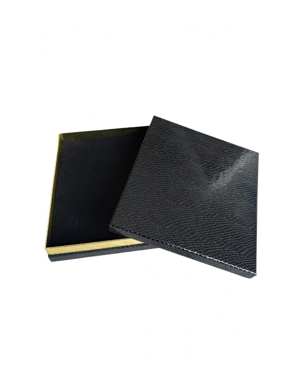 Büyük Set Kutusu Karton Cilt Bezi Siyah Krokodil (18x21 cm)  (içi Süngerli)