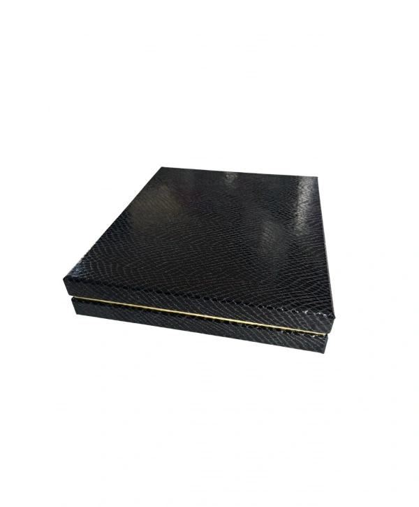 Büyük Set Kutusu Karton Cilt Bezi Siyah Krokodil (18x21 cm)  (içi Süngerli)