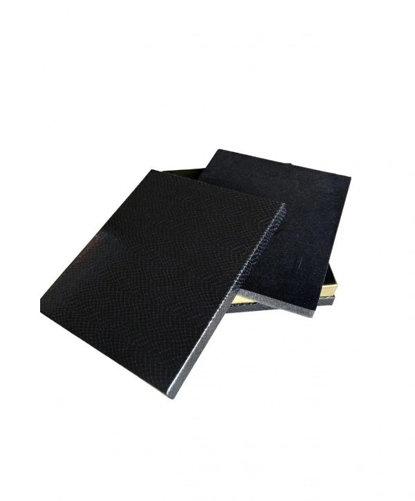 Büyük Set Kutusu Karton Cilt Bezi Siyah Krokodil (18x21 cm)  (içi Süngerli)