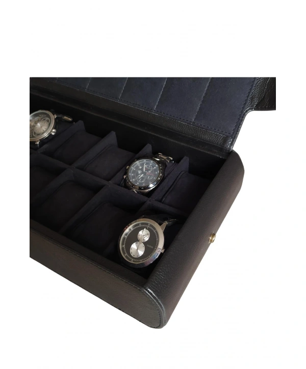 Deri 12 Li Saat Çantası Yandan Çıtçıtlı (Siyah)