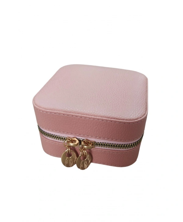 Fermuarlı Deri (Ahşap Kasalı ) Takı, Seyahat Ve Mücevher Çantası,kutusu Pudra (11x11 Cm )