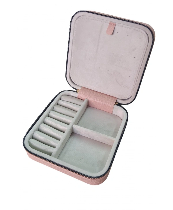 Fermuarlı Deri (Ahşap Kasalı ) Orta boy Takı, Seyahat Ve Mücevher Çantası,kutusu Pudra(15x15 Cm)