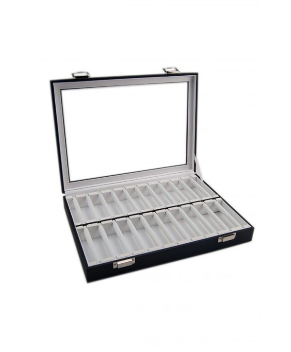 Camlı Kapaklı Çubuk Alyans Tablası Siyah /Beyaz Içi Deri