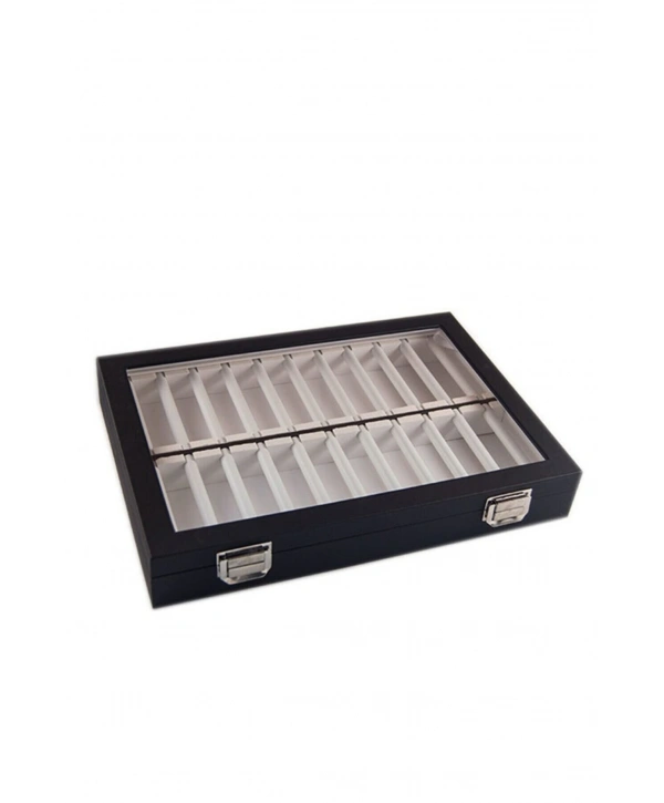 Camlı Kapaklı Çubuk Alyans Tablası Siyah /Beyaz Içi Deri