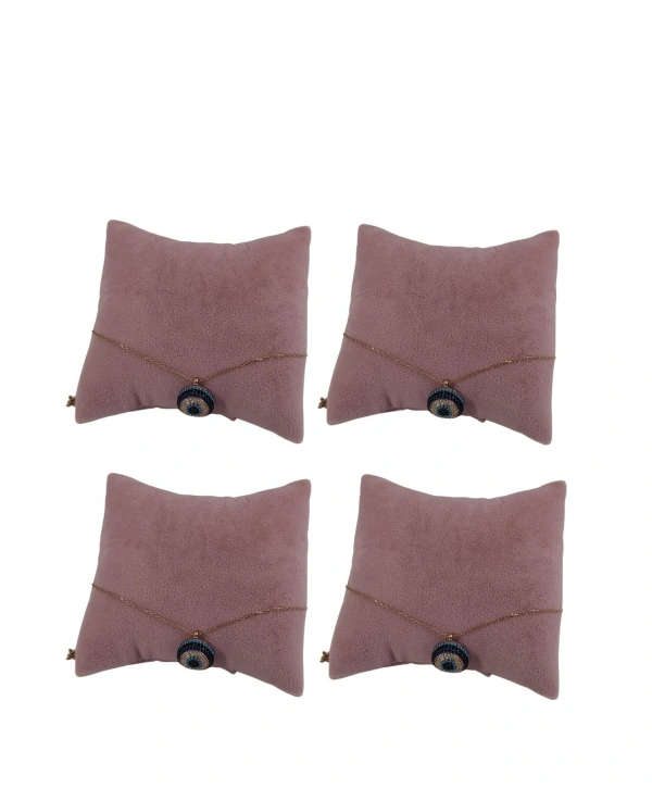 Süet (4 Adet) Pembe Bileklik & Saat Ve Kelepçe Yastığı 8X8 Cm